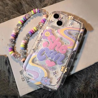 SAMSUNG 塗鴉彩虹女孩透明她可以手機殼適用於三星 Galaxy S23 S22 S24 Ultra S21 Plu