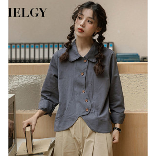 IELGY 寬鬆襯衫女早秋Polo領長袖上衣