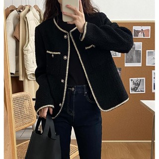 秋冬新款黑色小香風高階感小個子法式名媛夾棉加厚外套M-4XL200斤