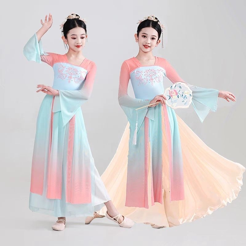 兒童古典舞服舞韻練習服紗布服古典舞服中國舞身韻練功服女童民族舞扇子舞服 10.17