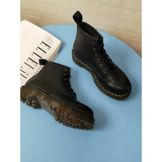 shoes鞋魔【臺灣出貨】出口歐美訂單 英倫風6孔真皮女短靴 秋冬荔枝紋牛皮女鞋 固特異工藝 圓頭綁帶厚底時尚馬丁靴FQ