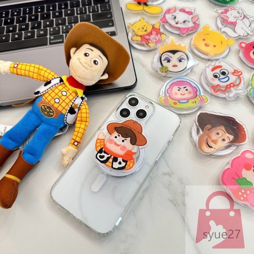 手機支架支架創意磁吸支架卡通瑪麗貓小熊維尼洛索熊伍迪裸機手機magsafe手機殼平板電腦可折疊防摔pc支架