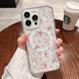 亮粉色花朵磁性手機殼適用於 IPhone 13PROMAX SE2020 7PLUS 8 15PLUS 14 13 12