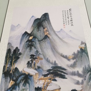 張大千 仿董源華陽仙館圖 復古書畫山水國畫真跡微噴仿古掛軸裝飾-nana0425