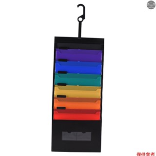 6 個口袋懸掛式檔案夾手風琴檔案管理器 A4 尺寸牆壁管理器彩虹色適用於家庭辦公室學校