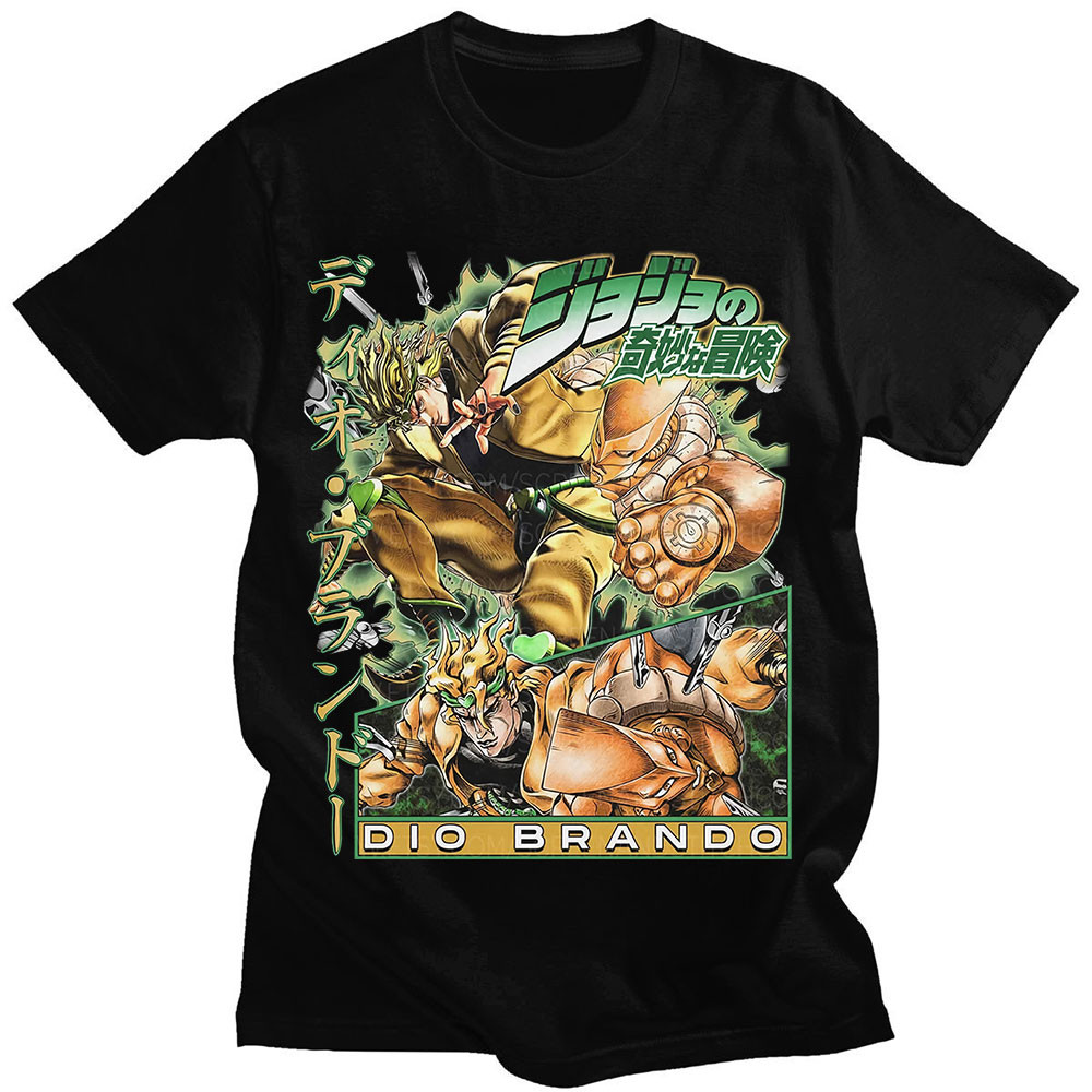 動漫 Jojo 奇妙冒險 T 恤男男夏季漫畫 T 恤男 Dio Brando 世界圖形 T 恤中性街頭服飾