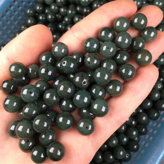 宏雲Hongyun-jf-(5pcs)- 緬甸A貨玉器翡翠深色油青天然散珠飾品散件掛飾玉石圓珠四會批發