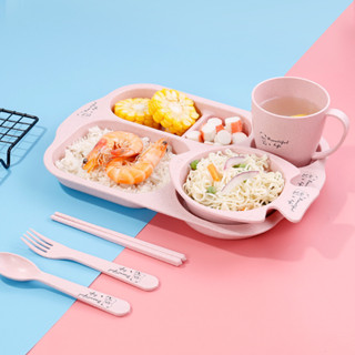 🔥臺灣現貨🔥兒童學習餐盤套裝 小麥秸稈餐具 兒童餐具 兒童餐盤 分格餐具 分格餐盤 學習餐具 寶寶餐具 餐具 餐盤