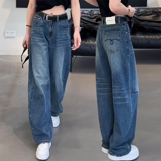 【臺灣現貨不用等】 S-4XL 韓版寬鬆修身顯瘦牛仔褲 大尺碼女裝牛仔褲 梨形身材 闊腿牛仔褲 牛仔長褲 丹寧