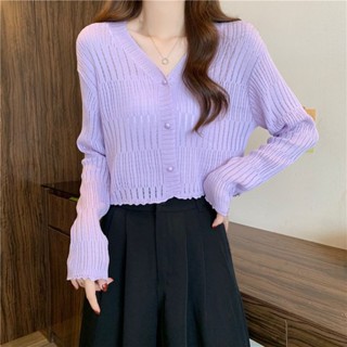 ✨《現貨速出》新款春夏冰絲防曬小外套罩衫針織上衣女短版外套薄款小衫上衣長袖t恤女薄長袖女長袖上衣秋天長袖衣服秋天上衣女生