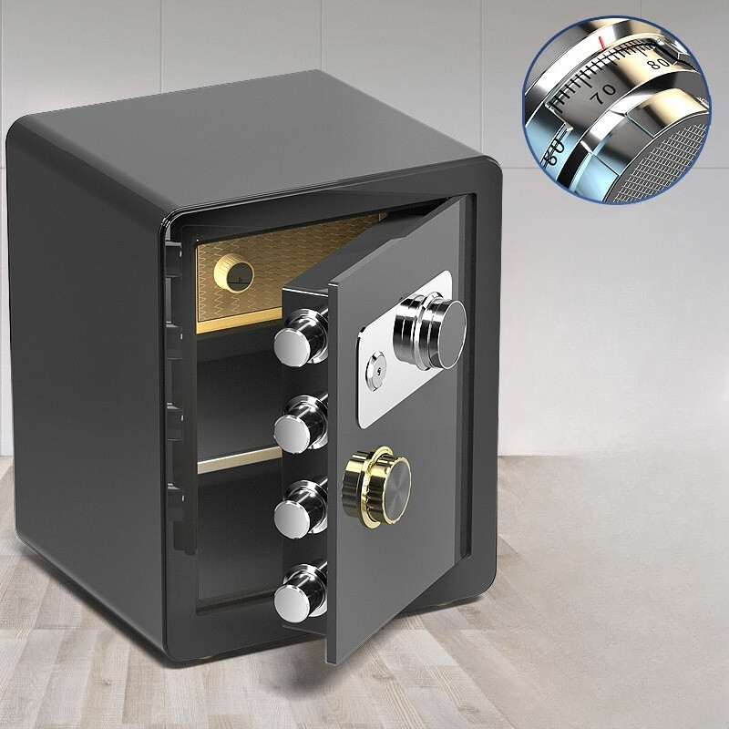 辦公保險箱 保險櫃 機械密碼家用小型床頭迷你全鋼防盜入墻保險箱 床頭矮櫃防火保險箱