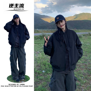日系素色立領外套 複古暗釦拉鏈飛行員服 中性風外套 秋季男裝外套 情侶休閒薄款棒球服【逆主流】