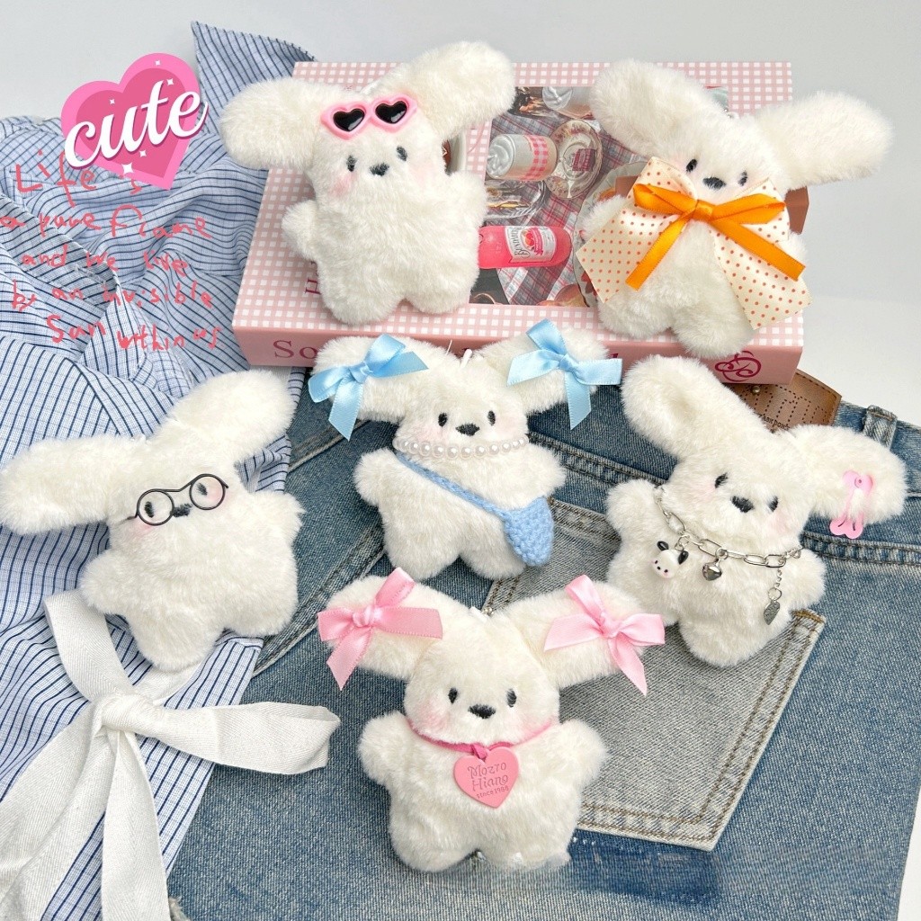 可愛飛行員眼鏡小狗鑰匙扣卡通 Pochacco 蝴蝶結背包吱吱叫的毛絨公仔挂件包裝飾