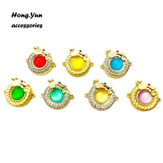 宏雲Hongyun-ls-（1pcs）- 14k保色銅微鑲鋯石祥龍戲珠七彩雙吊孔手鍊diy吊墜飾品連接件材料