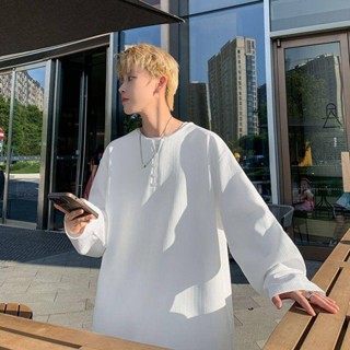 NANS 臺灣現貨 長袖男 美式肌理感長袖T恤男秋季oversize潮牌痞帥寬鬆白色內搭上衣打底