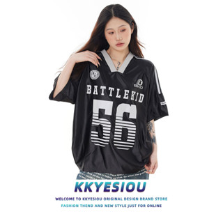 KKyesiou美式街頭運動冰球服男女復古56印花鍛面OVERSIZE寬鬆上衣