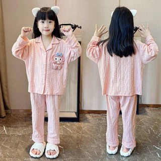 Smile Kids 兒童秋冬睡衣 臺灣出貨 女童睡衣春秋季新款長袖開衫兩件套兒童可愛洋氣卡通玉桂狗家居服