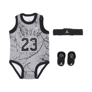 Nike 包屁衣 Jordan 禮盒 三件組 嬰幼兒 嬰兒 彌月禮 黑 灰 [ACS] JD2433029NB-002