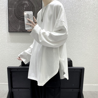【YOKI】不規則長袖T恤男潮流百搭素色打底衫潮牌ins港風春秋上衣寬鬆大學T 秋冬男裝 韓版男裝 流行 百搭 OOTD