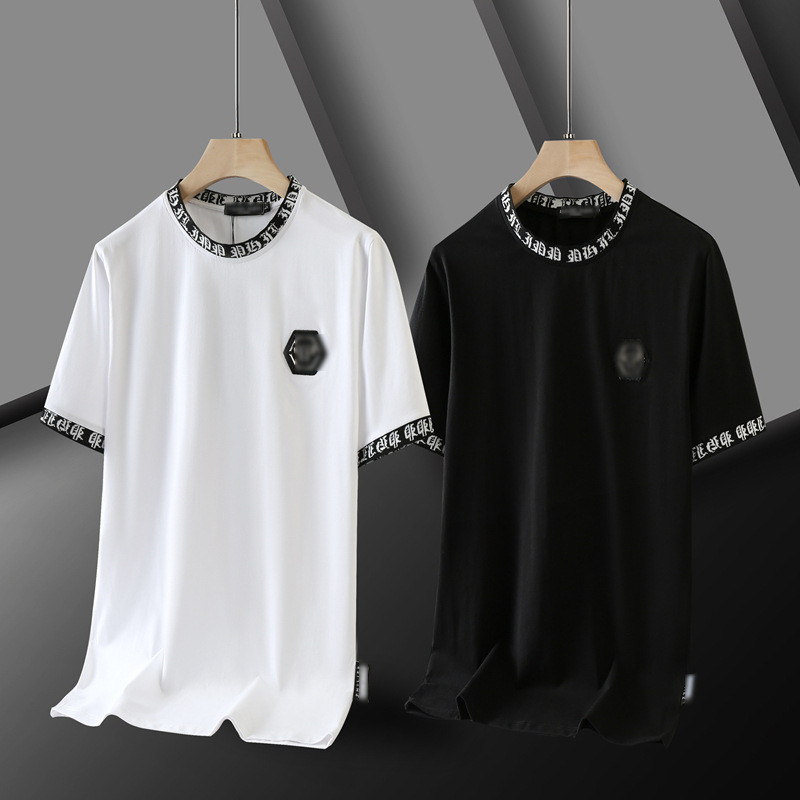 歐美潮牌PP菲利普徽章手袖提花短袖T恤男士個性大碼情侶潮牌t恤衫