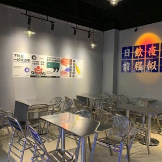免運 ins工業風 金屬餐桌 創新設計咖啡廳餐桌不鏽鋼工業風洽談桌椅組合戶外陽臺小方桌鐵藝方形桌子