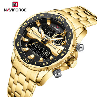 Naviforce NF9234 時尚品牌黑金男士手錶時尚奢華石英腕錶運動防水不銹鋼錶帶