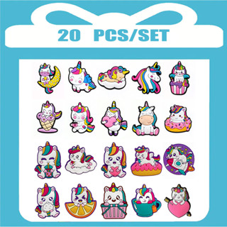 20 件/套全新卡通可愛獨角獸主題鞋飾 Jibbitz 適用於 Crocs 泡泡拖鞋涼鞋,PVC 鞋飾 DIY 配件