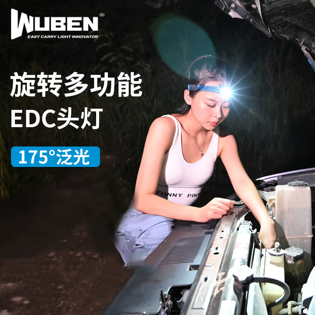 【WUBEN H5】務本 400LM 63g輕量 雙軸旋轉 頭戴式頭燈 小手電筒 適用礦燈夜釣魚場景