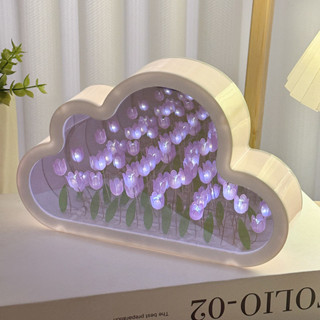 雲朵鏡子 鬱金香花海小夜燈 diy手工創意生日禮物 送女生閨蜜教師節