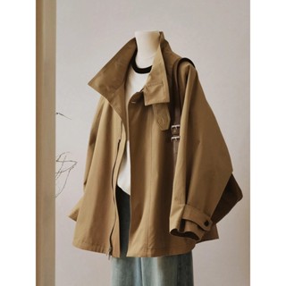 M-4XL 韓版高階感卡其色大衣 立領風衣 大尺碼女裝 中長款風衣 外套女 秋天女裝 上班穿搭 通勤穿搭 梨形身材