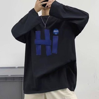 NANS 臺灣現貨 長袖 T恤 2024新款男士圓領長袖T恤秋季時尚字母印花休閒加大碼打底衫上衣