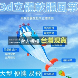【好物推薦💖+免運】3d立體軟體風箏 無骨架鯨魚花枝風箏 易攜帶成人八爪魚網紅無骨風箏大型特大號