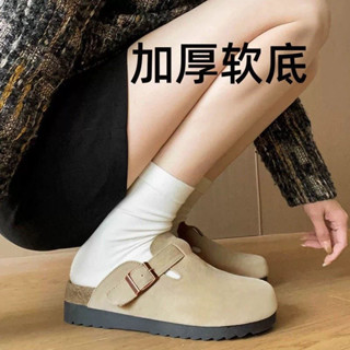 💖臺灣出貨💖 厚底勃肯鞋半包拖鞋女 春夏2024新款複古一腳蹬包頭拖鞋 勃肯拖鞋 懶人ins潮穆勒鞋 全牛皮勃肯鞋女