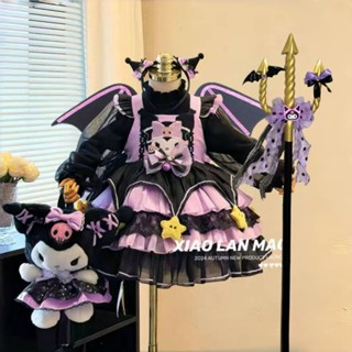 萬聖節 Kuromi Star Lolita 連衣裙兒童女孩夏季吊帶公主裙小女孩羽毛翅膀生日禮服洛麗塔衣服