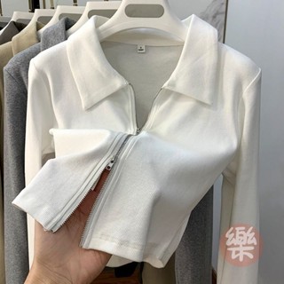 2025網紅爆款長袖t恤初秋上衣女新款設計雙拉鍊減齡漂亮洋氣小衫 秋季長袖拉鍊上衣 韓版長袖 寬鬆長袖 韓係長袖【樂購】