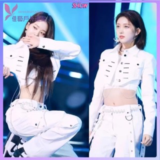 [現貨#好品質]打歌服 西裝 kpop 錶演服 新款Kpop打歌服ive女團張元英衕款白色工裝褲套裝爵士舞蹈演出服
