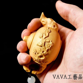 【vava工藝品】木雕把把壺黃楊木手把玩件小擺件茶寵雕刻工藝文玩禮品南瓜梅花壺