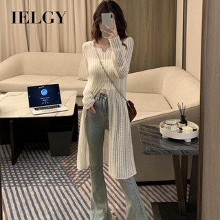 IELGY 女士白色針織毛衣寬鬆顯瘦鏤空上衣