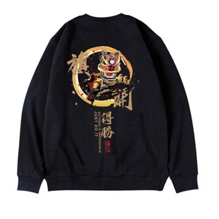 NANS 臺灣現貨 男生長袖 M-8XL春秋情侶國潮加肥加大中國寬鬆長袖潮流圓領外套胖子衛衣套頭上衣