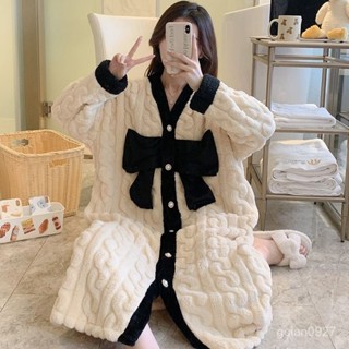 高品質-虧本清倉-冬季睡衣女珊瑚絨睡衣女秋冬季法蘭絨加厚長款大碼睡袍女睡裙冬 RWFN