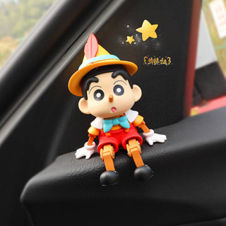 汽車顯示螢幕擺件可愛匹諾曹車載中控臺內飾裝飾貼蠟筆小新手辦女 車內可愛裝飾 車用擺件