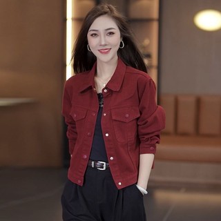 胖胖美依 長袖外套 夾克 上衣 牛仔外套 中大碼 M-3XL 新款夾克短款牛仔外套上衣polo領小個矮個子-9572.