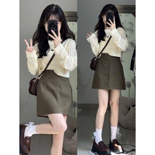 早秋鹽系穿搭小個子高階感茶系一整套氣質上衣裙子辣妹兩件套裝女