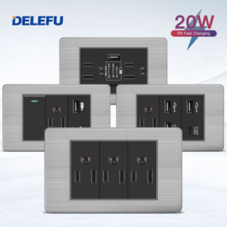 （現貨快速出貨）DELEFU 白黑不鏽鋼 臺規 雙USB埠 開關 壁插 2.1A 充電 USB 充電 壁插 插座充電器
