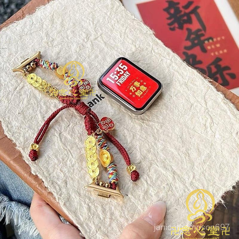 已開光過爐🙏藏式手環 【精緻紅繩】新年中國風蘋果s10手錶米8/9pro新紅繩編織招財納福錶帶米watch5 結緣小物