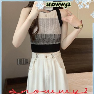 SNOWWY2性感美麗的背部背心,夏季氣質復古條紋針織吊帶,新建休閒外衣辣妹短上衣戶外