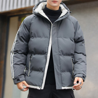 男士棉服港風連帽時尚印花刷毛加厚鋪棉棉衣外套商務休閒保暖短版羽絨棉襖青少年學生面包服正韓男上衣