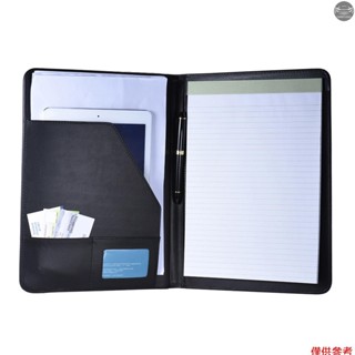 多功能商務檔案夾 Padfolio 檔案夾檔案盒收納袋 A4 PU 皮革帶名片夾備忘錄記事本