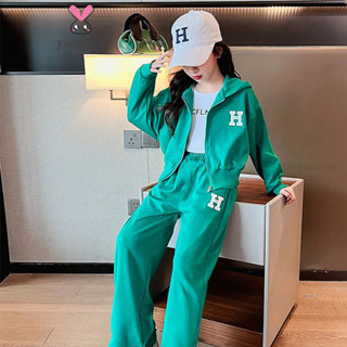 120-170CM 春秋女童連帽小外套大學T套裝 中大童時尚字母外套長褲運動裝 現貨 快速出貨