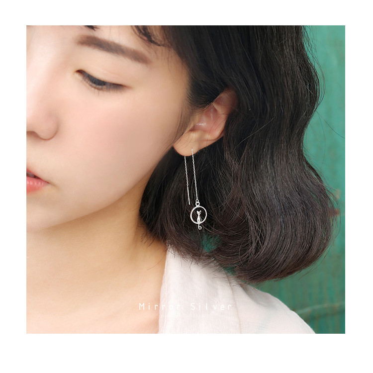 ❤️今生今飾精品❤️s925純銀耳綫 氣質長款月亮貓月亮耳綫 韓版時尚銀飾品 耳飾